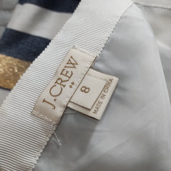 J. Crew Striped Mini Skirt-Navy, Gold, White-Lined-Metallic-Sz 8 - Picture 6 of 12